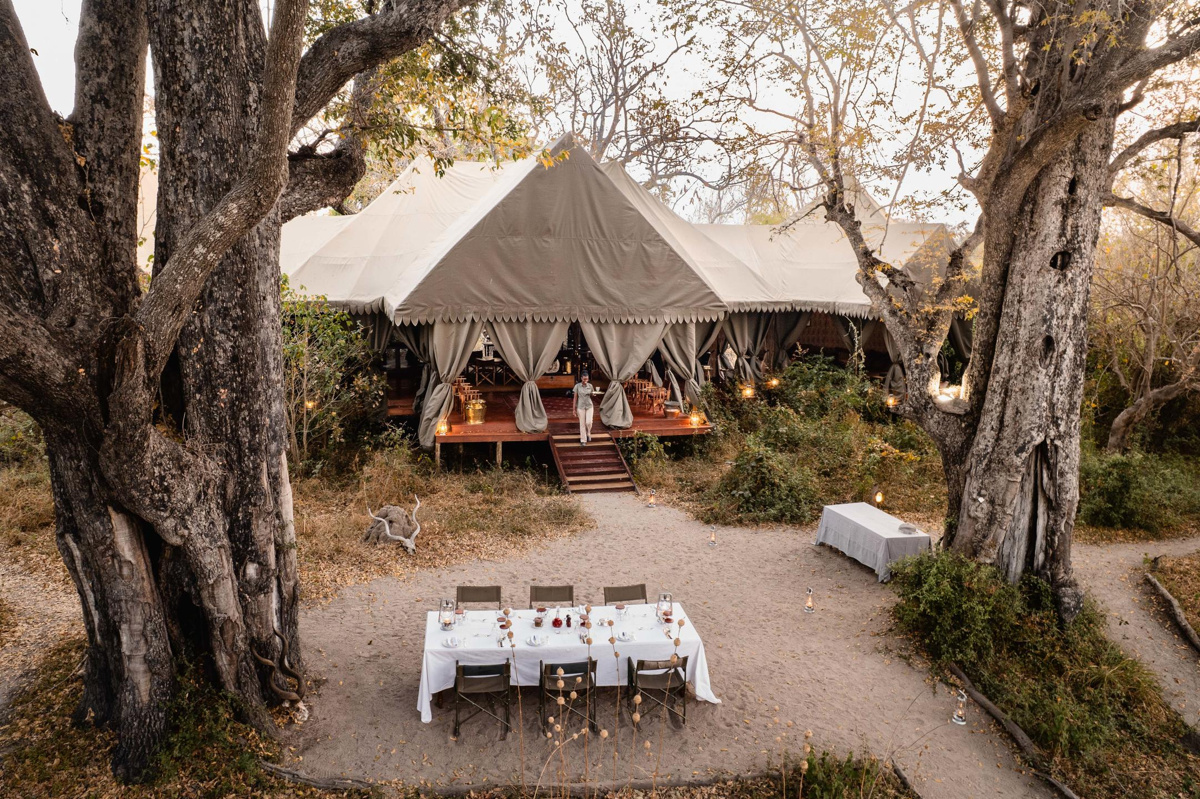 Interior at Jack's Private Camp with canvas and warm light