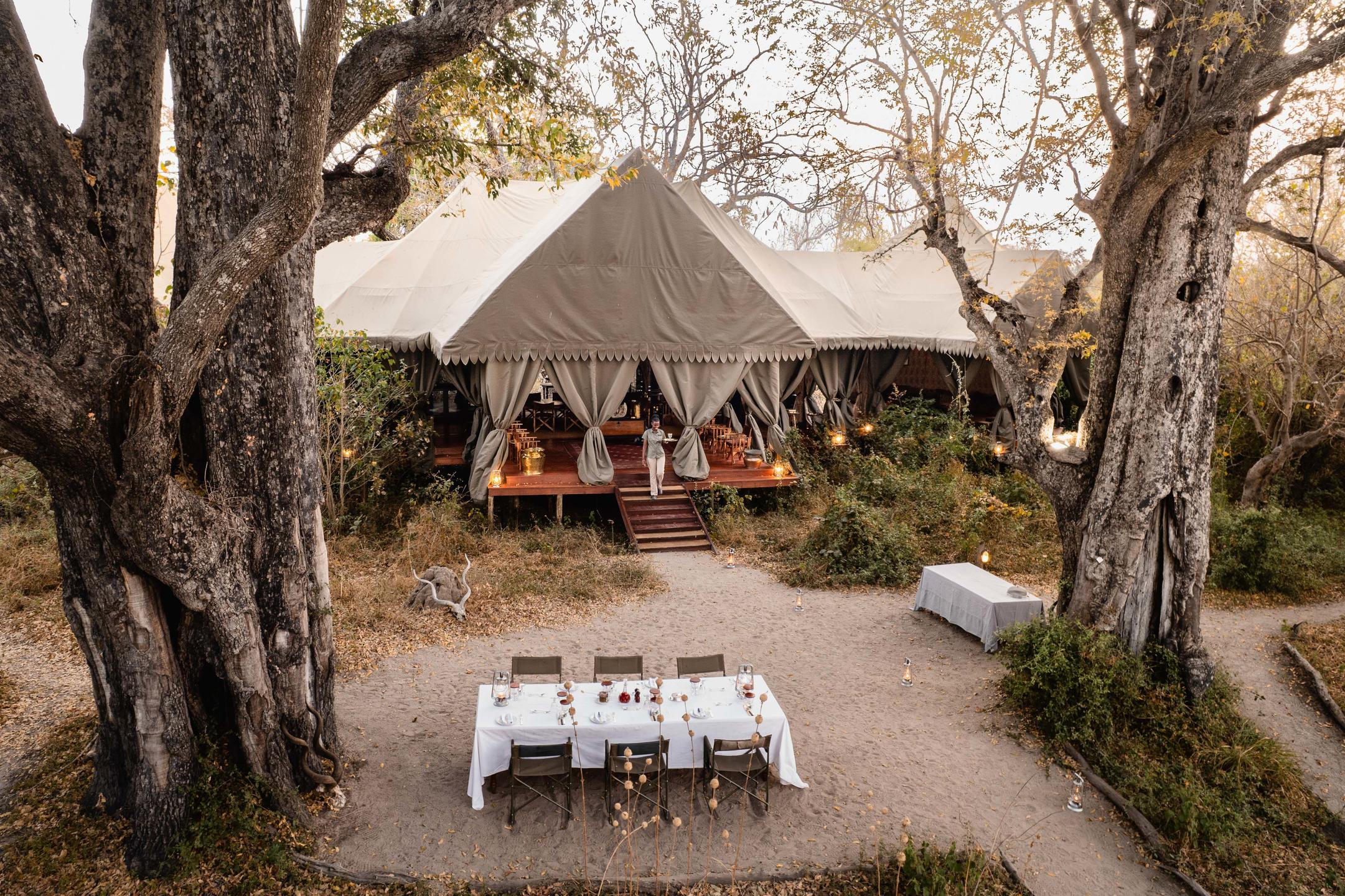 Interior at Jack's Private Camp with canvas and warm light