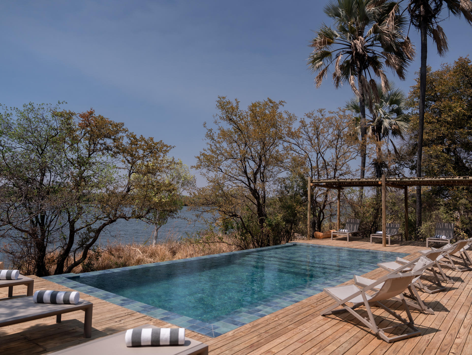 Pool view at Victoria Falls Island Lodge