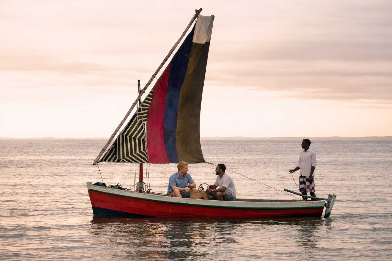 Sailing at sunset on calm waters