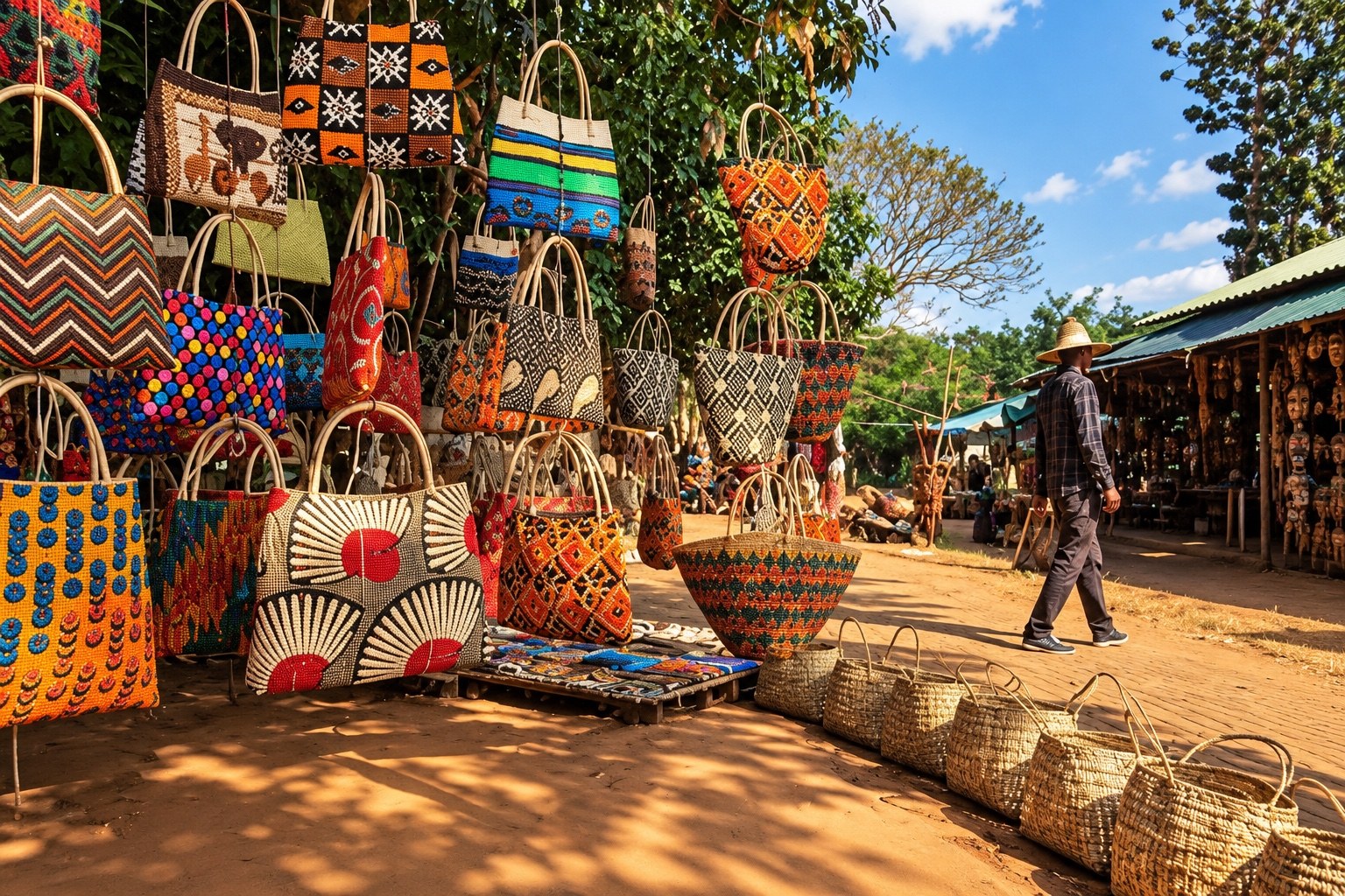 A colourful craft market representing local culture in Mozambique.