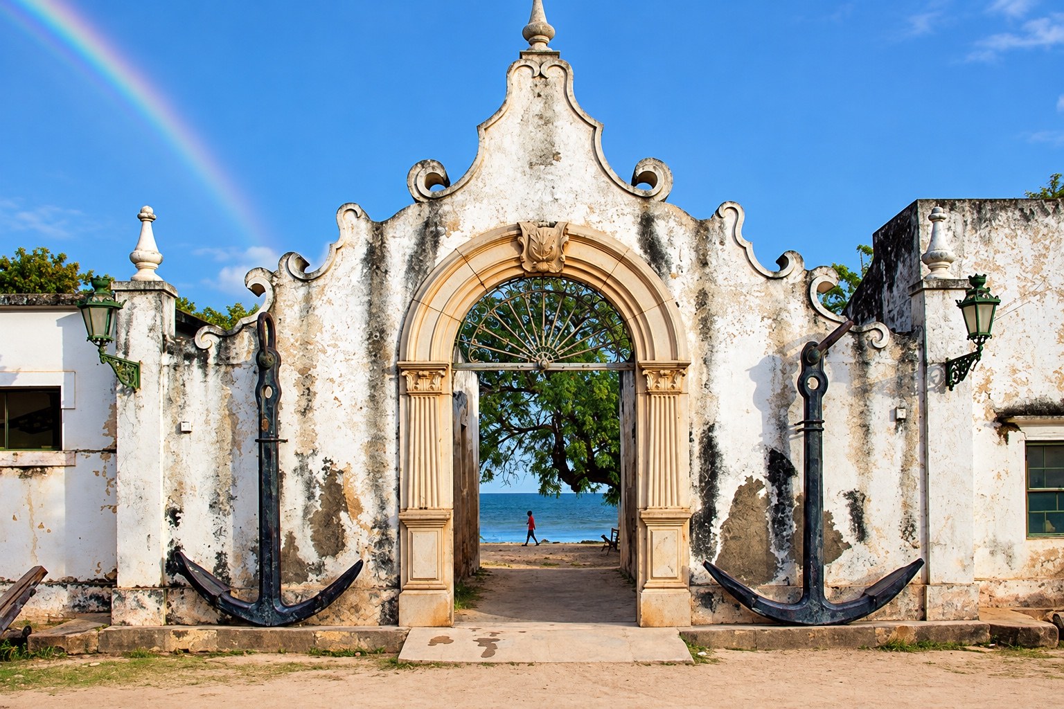Historic coastal architecture on Ilha de Moçambique overlooking the Indian Ocean.