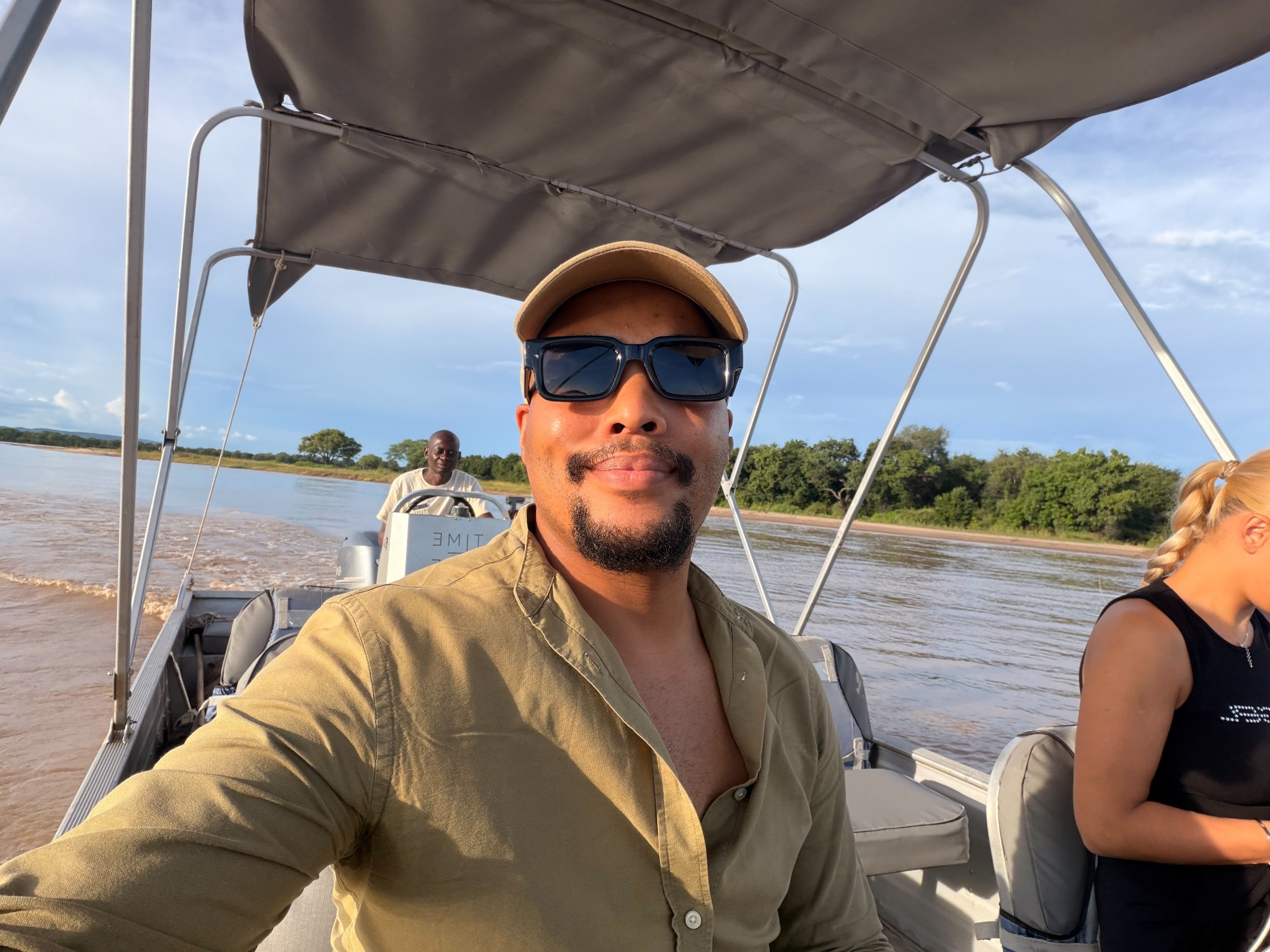 Zannon James on a boat safari in South Luangwa, Zambia