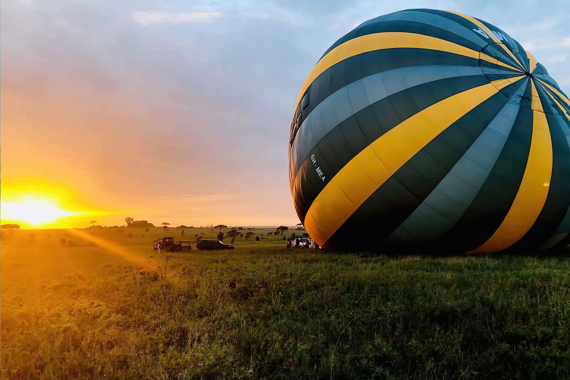Sunrise over Tanzania with hot air balloon