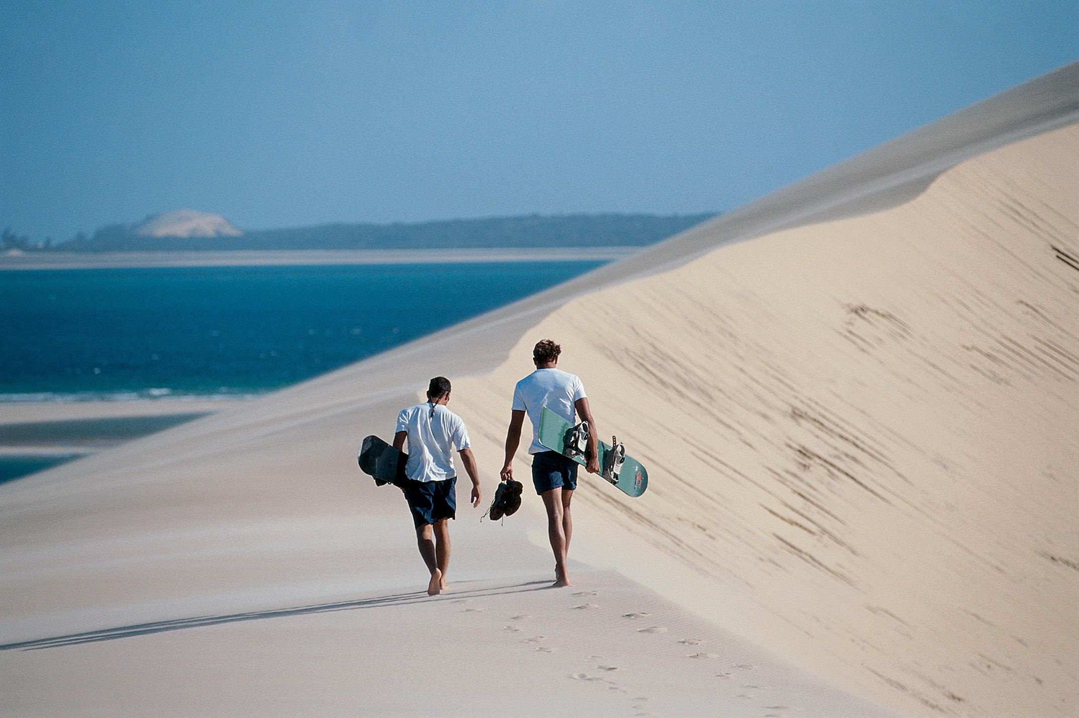 Quiet Mozambique coastline with dunes and ocean light