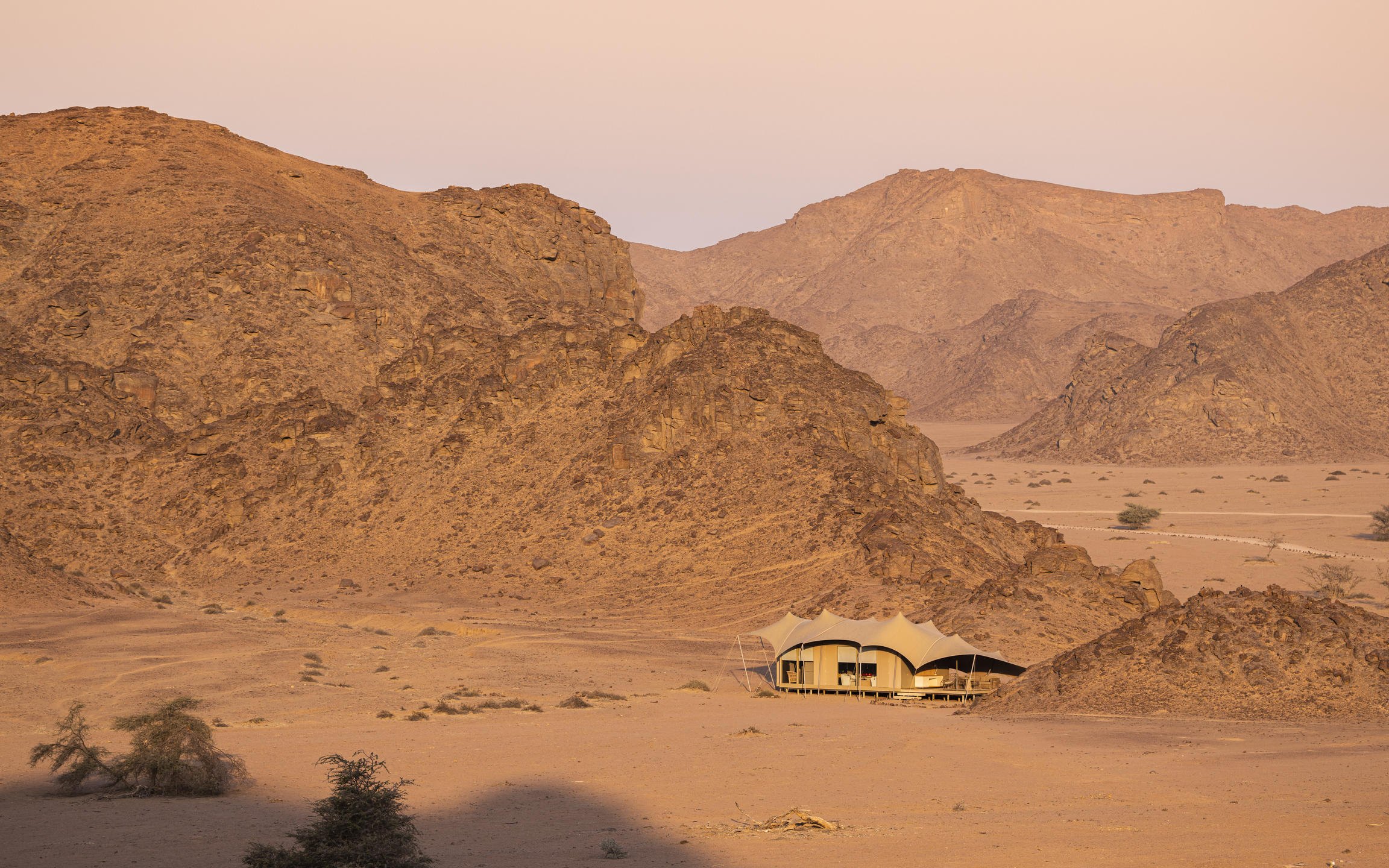 Luxury architecture framing the desert landscape in Namibia